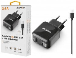 Nabíječka ALIGATOR USB-C s 2xUSB výstupem 2,4A, Turbo charge, černá