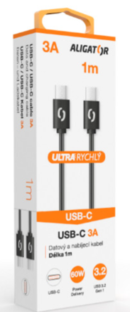 Datový kabel ALIGATOR 60W, USB-C/USB-C 3A, USB 3.2 Gen 1, rychlá data
