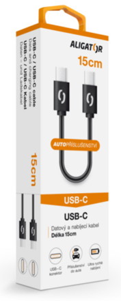 Datový kabel ALIGATOR POWER USB-C/USB-C 15cm, černý