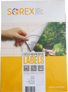 Etikety na archu A4 Sorex 70 x 32 mm