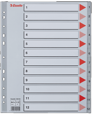 Rozřaďovač A4 PP Esselte maxi 1-12