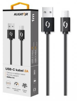 Datový kabel ALIGATOR 2A USB-C 1m, černý