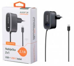 Nabíječka ALIGATOR USB-C s USB výstupem 5V/2,1A, černá