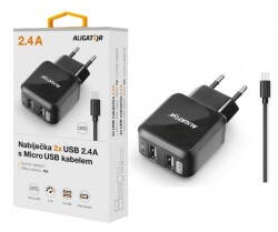 Nabíječka ALIGATOR microUSB s 2xUSB výstupem 2,4A, Turbo charge, černá