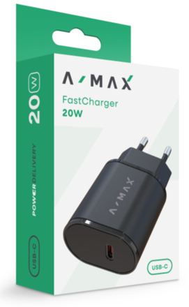 Chytrá nabíječka A-MAX Power Delivery 20W USB-C, černá