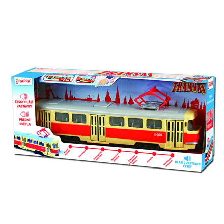  Tramvaj která hlásí zastávky česky 28 cm   