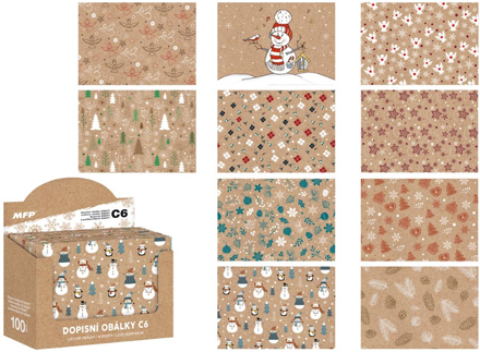 Dopisní obálka MFP C6 90g/m2 vánoční KRAFT (mix)