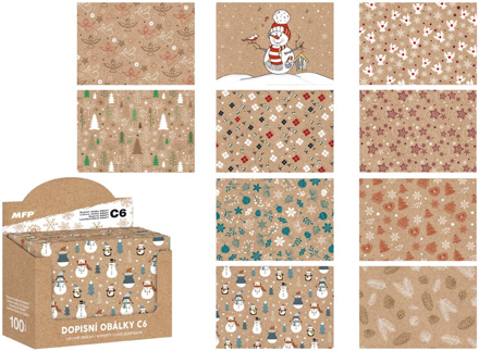 Dopisní obálka vánoční KRAFT (mix) C6